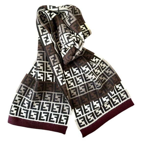 Authentic Fendi Unisex Cashmere Wool Monogram Scarf Long Multicolor Women Men - Picture 1 of 5